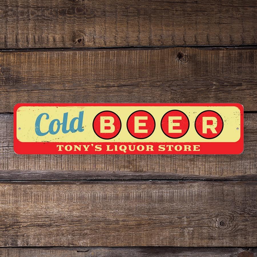 Custom Cold Beer Sign - wood background