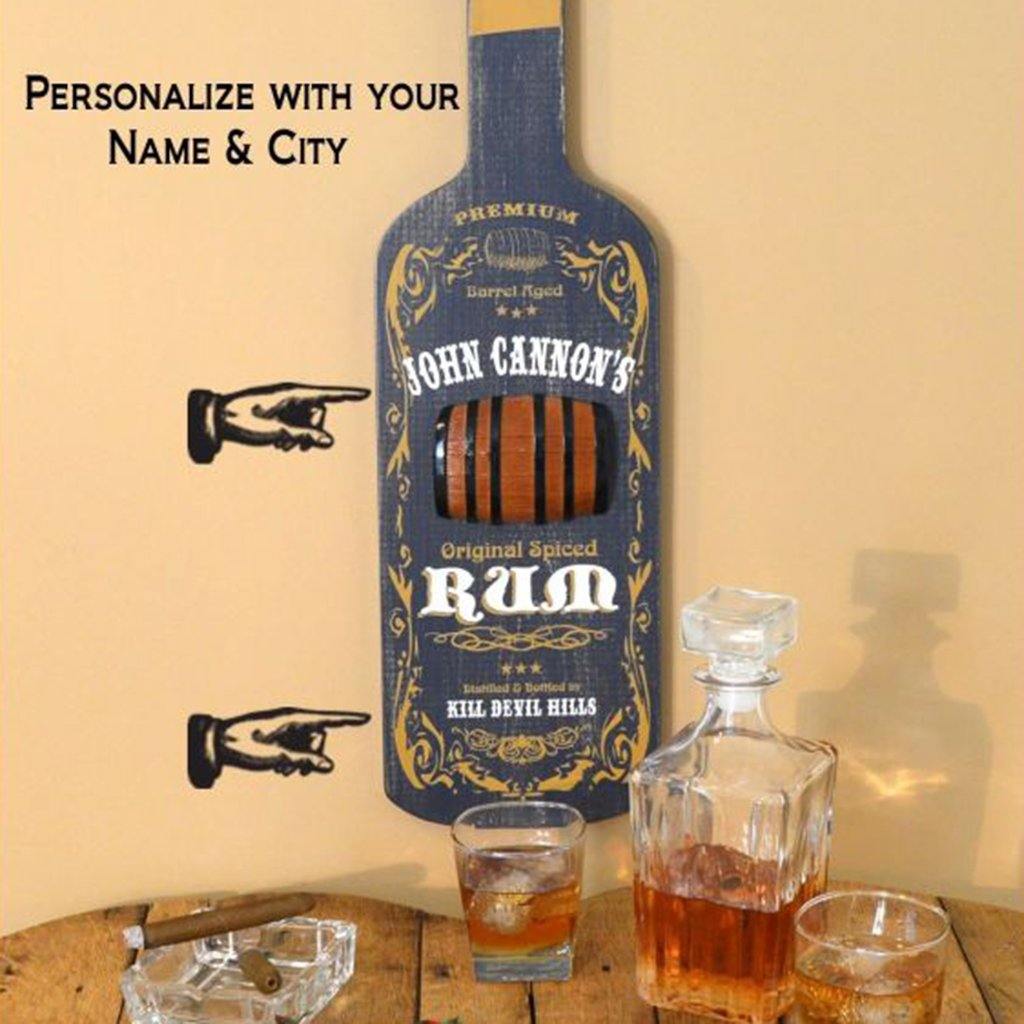 Custom Handmade Spiced Rum Bottle Sign on white background