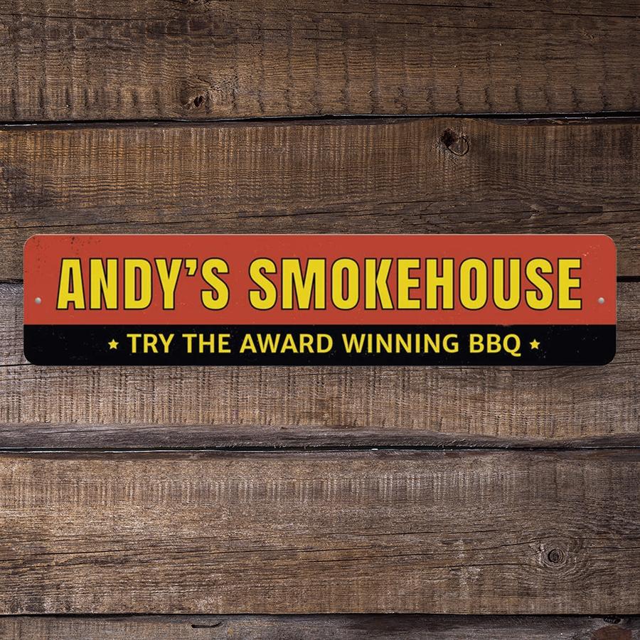 Custom Smokehouse BBQ Sign on wood background