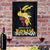 Custom Wine Bar Cork Catcher hanging on brick wall with table and wine below.