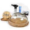 Foghat Cocktail Smoker with Cloche Set - showing foghat smoker, cloche board and dome, torch, butane, and smoking fuel tin