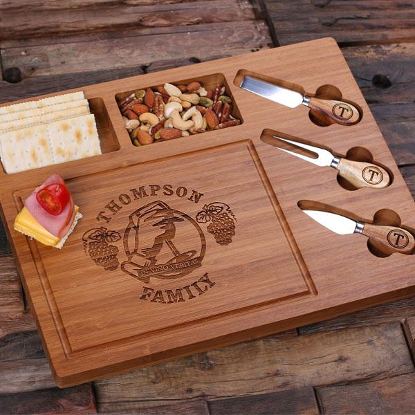 Personalized Bamboo Cheese Board & Knife Set