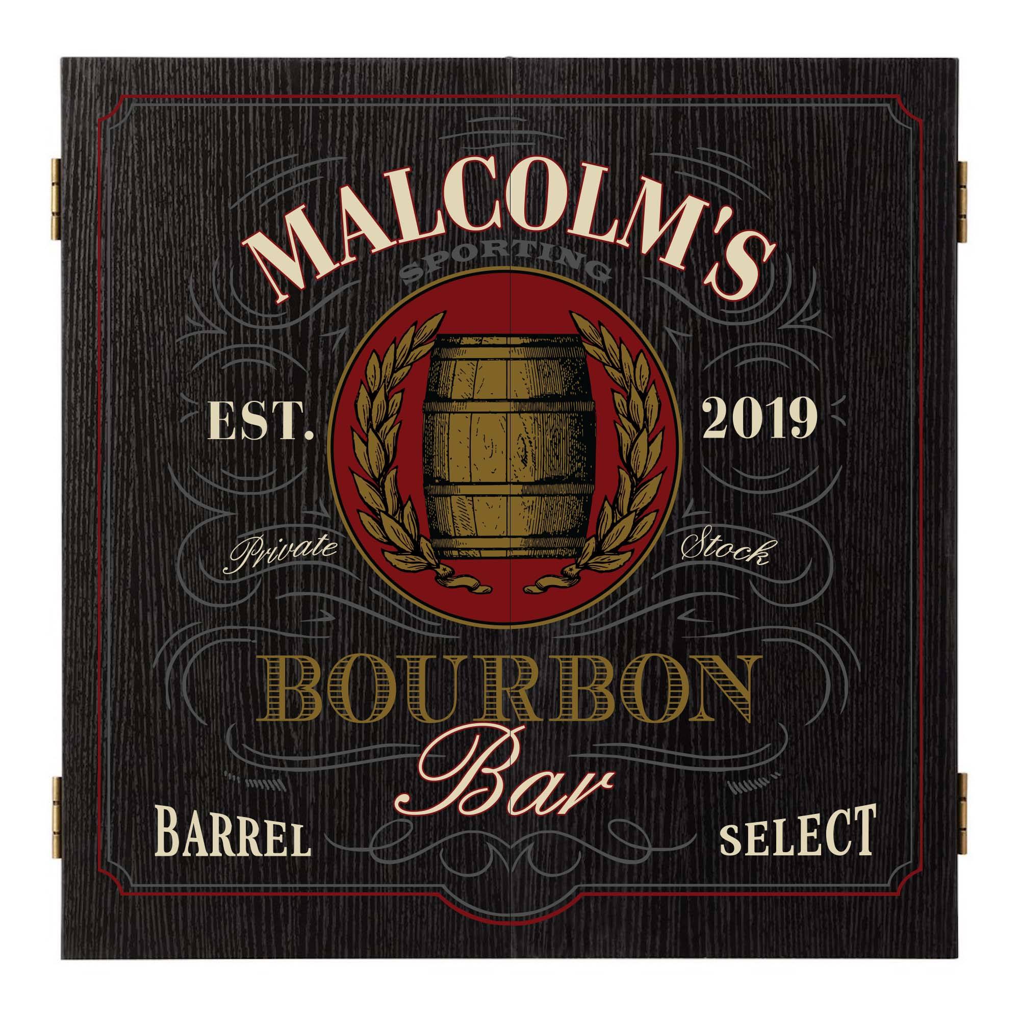 Personalized Bourbon Bar Dartboard & Cabinet Set