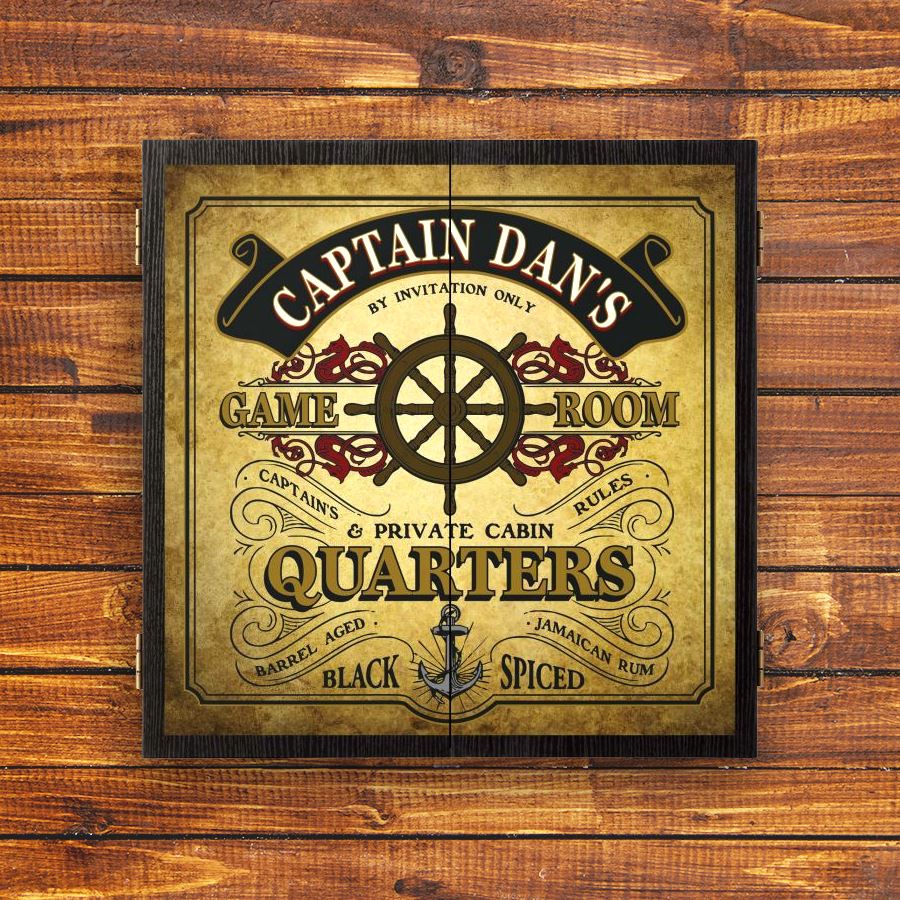 Personalized Captain Dartboard &amp; Cabinet Set