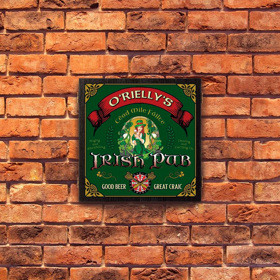 Personalized Irish Pub Dartboard & Cabinet Set