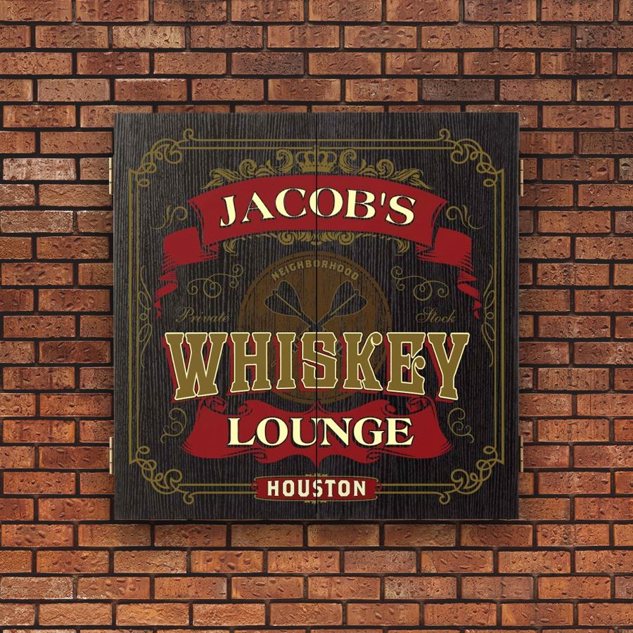 Personalized Whiskey Lounge Dartboard & Cabinet Set